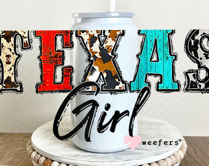 UV DTF Cup Wraps - Texas Girl Western 16oz Glass Can Generic Weefers