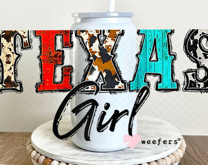 UV DTF Cup Wraps - Texas Girl Western 16oz Glass Can Generic Weefers