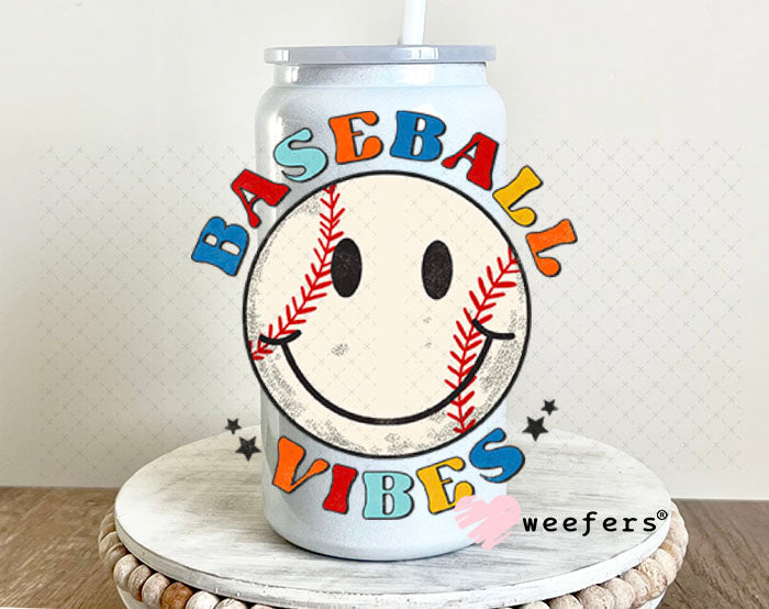 UV DTF Decal - Baseball Vibes 16oz Glass Can Generic Weefers