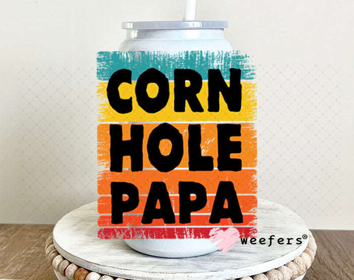 UV DTF Decal - Corn Hole Papa 16oz Glass Can Generic Weefers