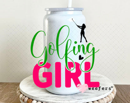 UV DTF Decal - Golfing Girl 16oz Glass Can Generic Weefers