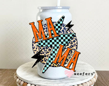 UV DTF Decal - Mama Checkered Lightening Bolt 16oz Glass Can Generic Weefers