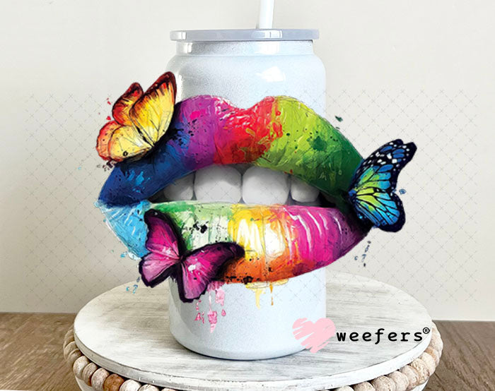 UV DTF Decal - Rainbow Lips 16oz Glass Can Generic Weefers