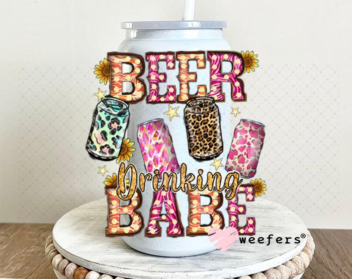 UV DTF Decal - Beer Drinking Babe 16oz Glass Can Generic Weefers