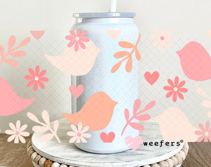 UV DTF Cup Wraps - Birds and Flowers 16oz Glass Can Generic Weefers