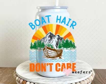 UV DTF Decal - Boat Hair Don't Care 16oz Glass Can Generic Weefers
