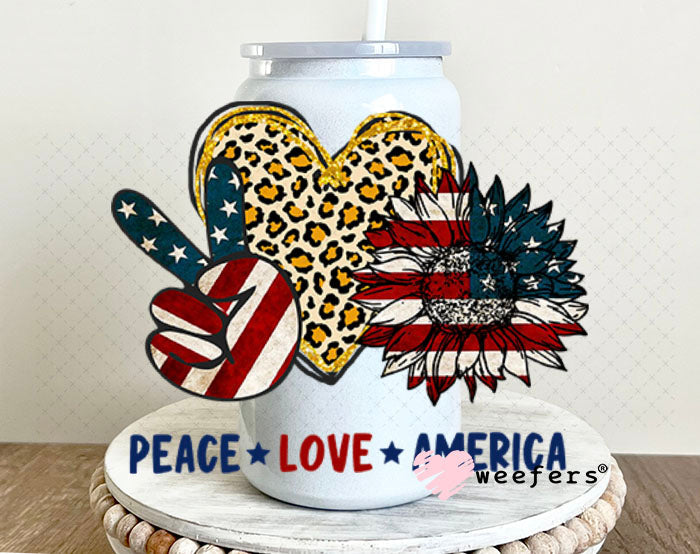 UV DTF Decal - Peace Love America 16oz Glass Can Generic Weefers