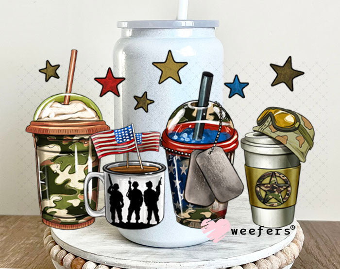 UV DTF Decal - Military Coffee 16oz Glass Can Generic Weefers