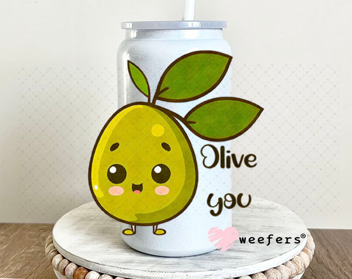 UV DTF Decal - Olive you 16oz Glass Can Generic Weefers