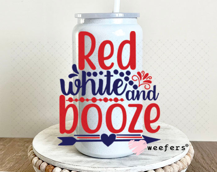UV DTF Decal - Red White and Booze 16oz Glass Can Generic Weefers
