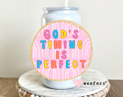 God's Timing is Perfect Pink UV DTF 16oz Decal