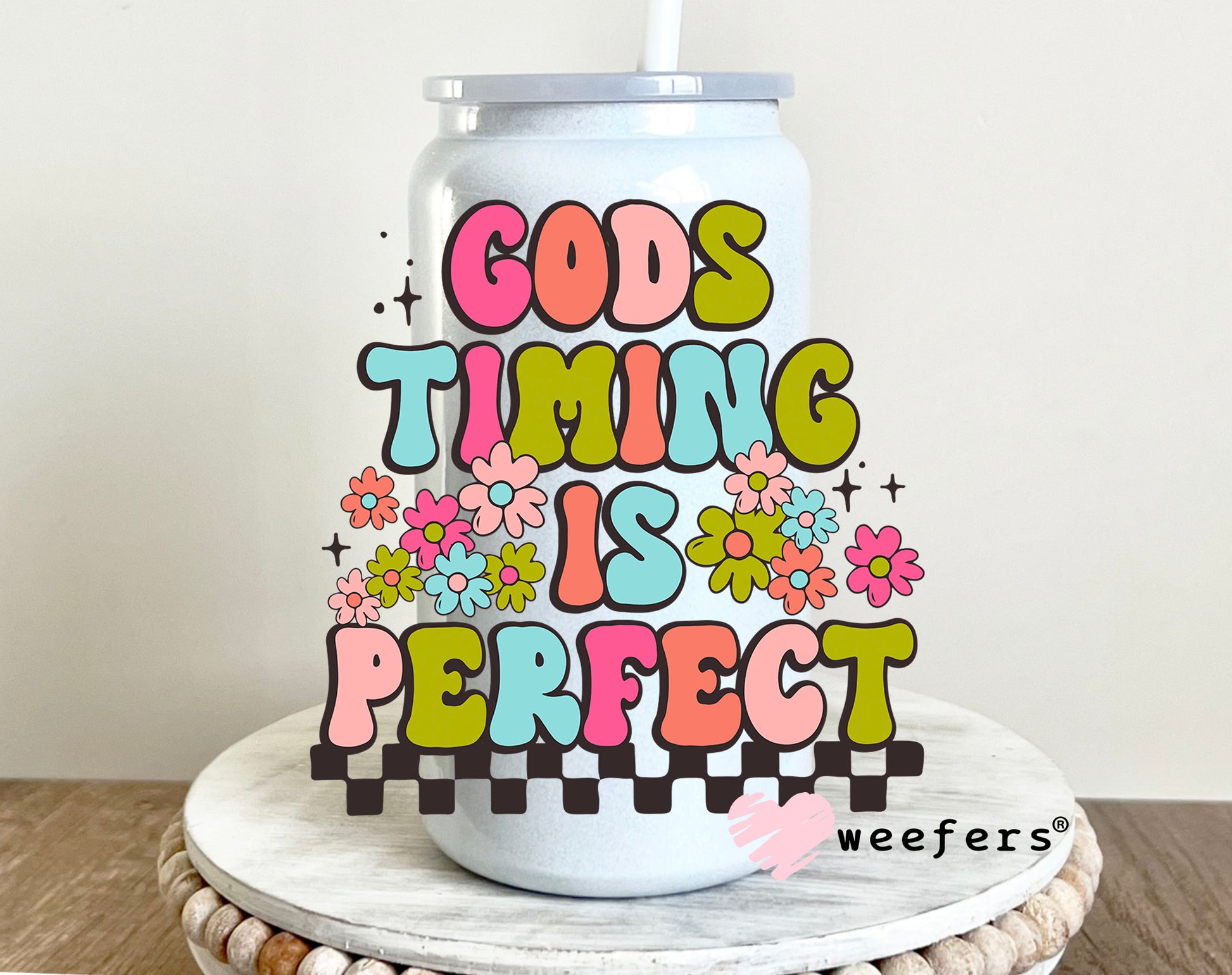 God's Timing is Perfect Groovy UV DTF 16oz Decal