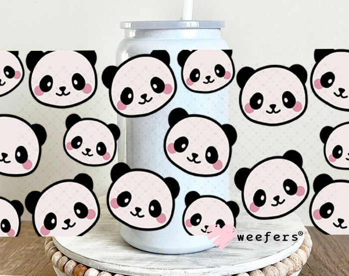 UV DTF Cup Wraps - Panda Bear Heads 16oz Glass Can Generic Weefers