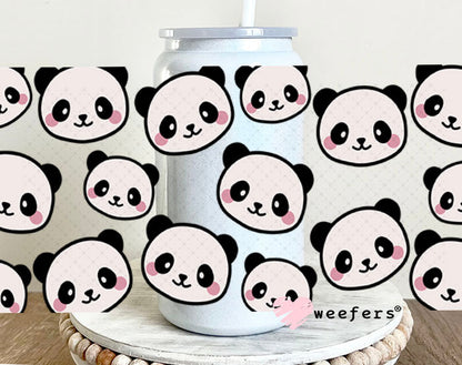UV DTF Cup Wraps - Panda Bear Heads 16oz Glass Can Generic Weefers
