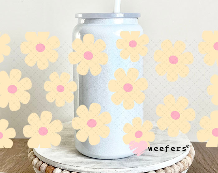 UV DTF Cup Wraps - Peach Daisies 16oz Glass Can Generic Weefers