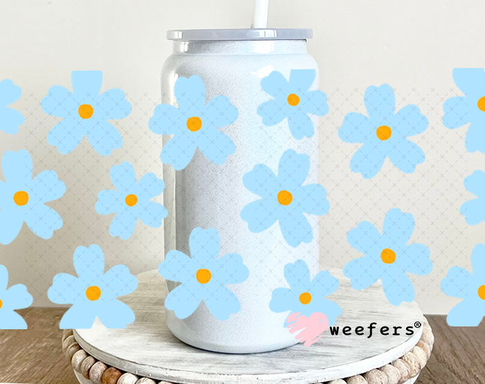 UV DTF Cup Wraps - Blue Daisies 16oz Glass Can Generic Weefers