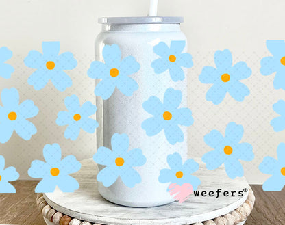 UV DTF Cup Wraps - Blue Daisies 16oz Glass Can Generic Weefers
