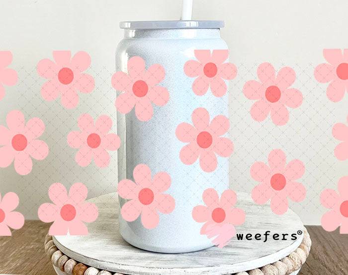 UV DTF Cup Wraps - Pink Daisies 16oz Glass Can Generic Weefers