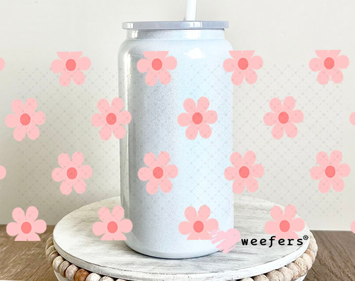 UV DTF Cup Wraps - Small Pink Daisies 16oz Glass Can Generic Weefers