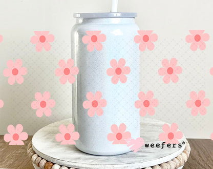 UV DTF Cup Wraps - Small Pink Daisies 16oz Glass Can Generic Weefers