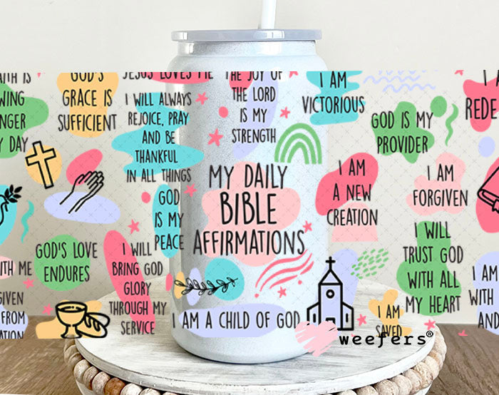 UV DTF Cup Wraps - My Daily Bible Affirmations 16oz Glass Can Generic Weefers