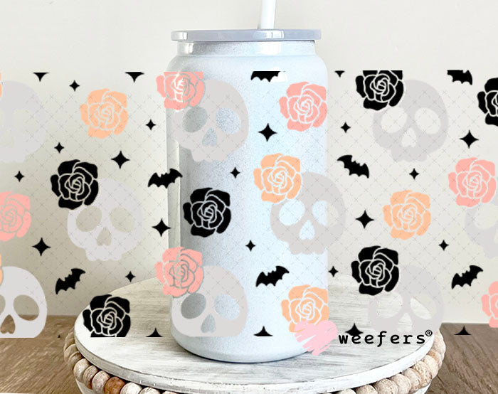 UV DTF Cup Wraps - Grey and Pink Skully 16oz Glass Can Generic Weefers