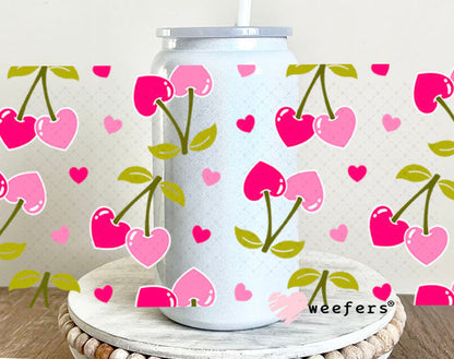 UV DTF Cup Wraps - Cherry Hearts 16oz Glass Can Generic Weefers