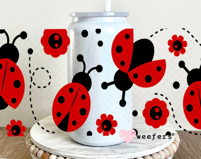 UV DTF Cup Wraps - Red Lady Bugs 16oz Glass Can Generic Weefers