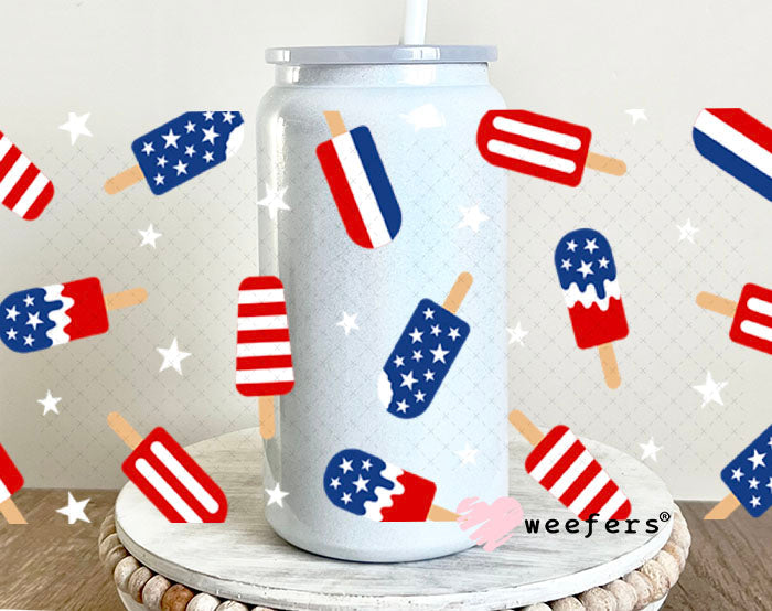 UV DTF Cup Wraps - Red White Blue Popsicles 16oz Glass Can Generic Weefers