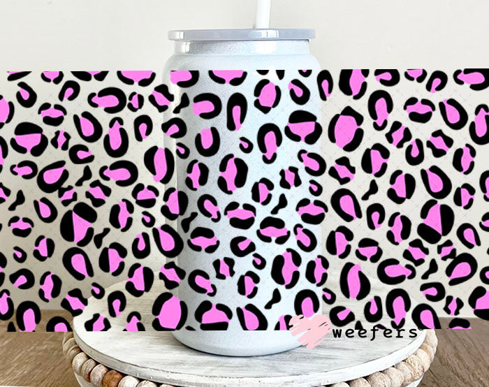 UV DTF Cup Wraps - Pink Cheetah Print 16oz Glass Can Generic Weefers