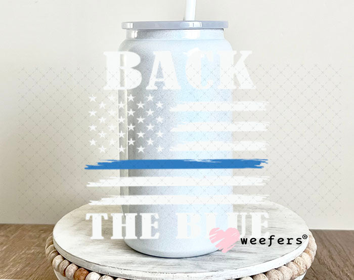 UV DTF Decal - Back the Blue White 16oz Glass Can Generic Weefers