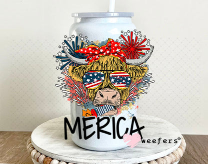 UV DTF Decal - Highlander Merica 16oz Glass Can Generic Weefers