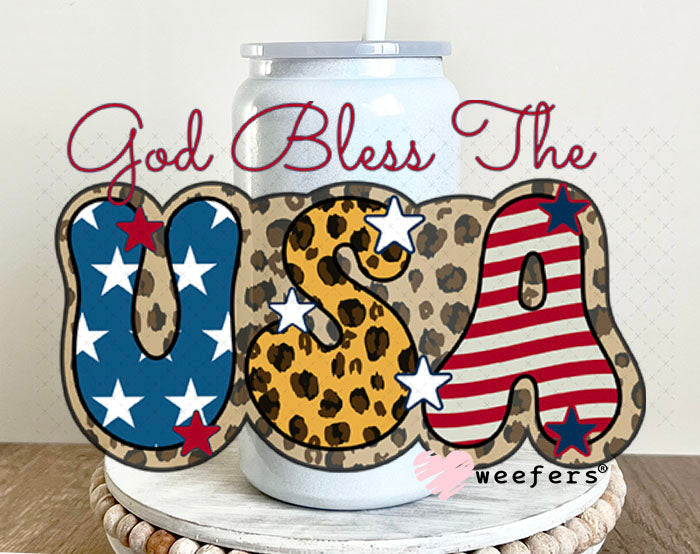 UV DTF Decal - God Bless the USA 16oz Glass Can Generic Weefers