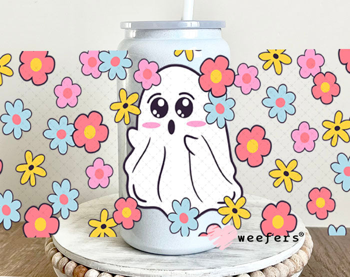 UV DTF Cup Wraps - Ghost Flowers 16oz Glass Can Generic Weefers