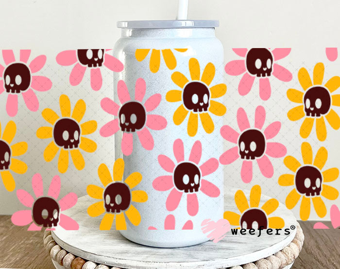 UV DTF Cup Wraps - Skull Flowers 16oz Glass Can Generic Weefers