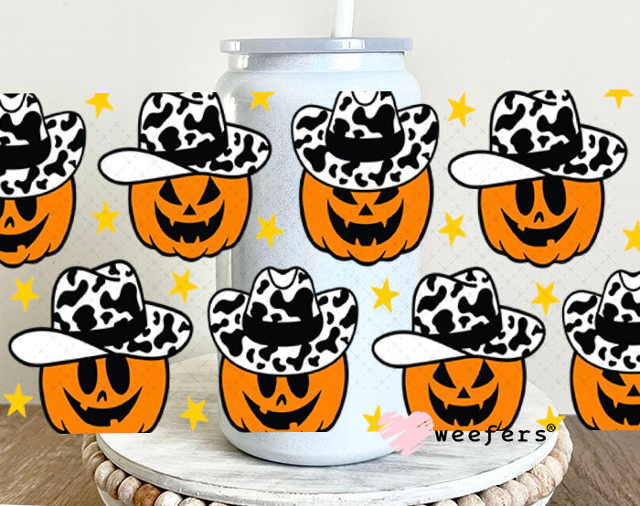UV DTF Cup Wraps - Cowboy Pumpkins 16oz Glass Can Generic Weefers