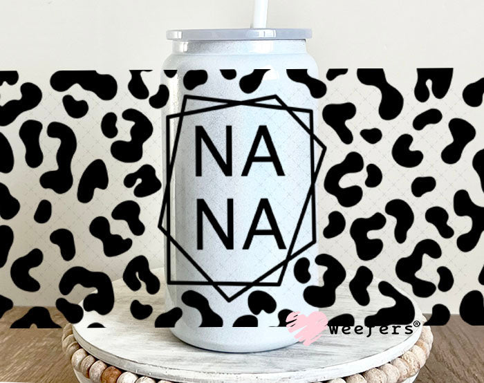 UV DTF Cup Wraps - Nana Black Cheetah 16oz Glass Can Generic Weefers