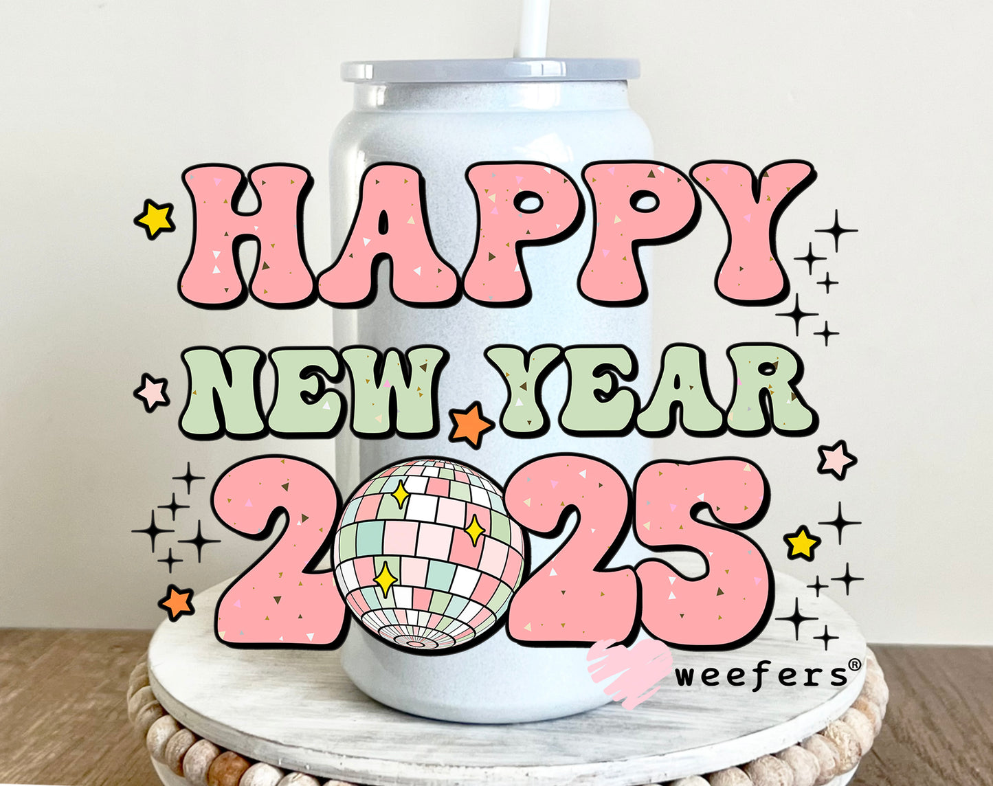 Happy New Year 2025 Disco Ball UV DTF 16oz Decal