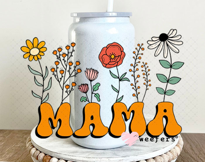 UV DTF Decal - Mama Wild Flowers 16oz Glass Can Generic Weefers