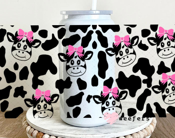 UV DTF Cup Wraps - Cute Pink Bow Cows 16oz Glass Can Generic Weefers