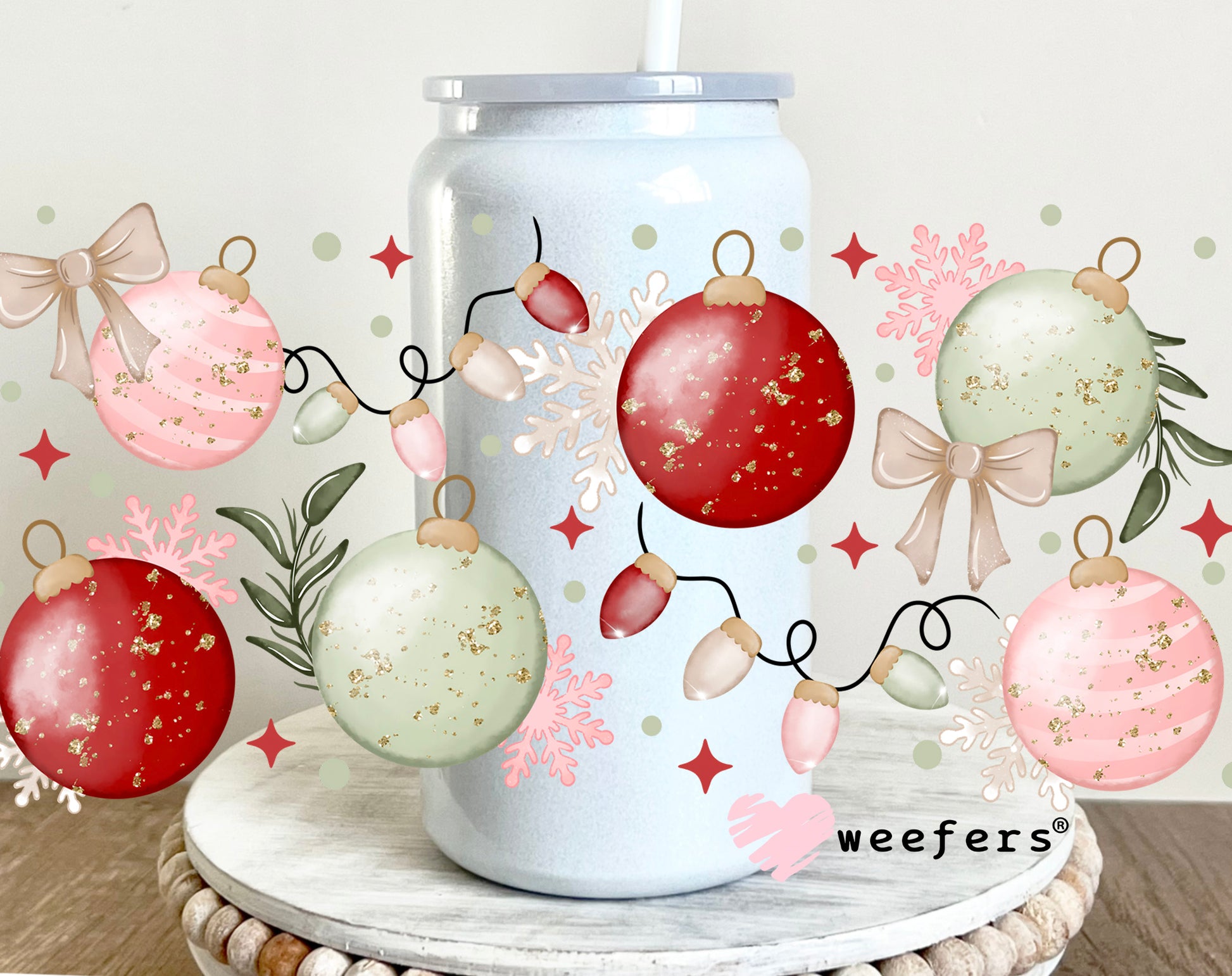 Christmas Watercolor Ornaments UV DTF 16oz Cup Wrap