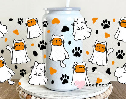 UV DTF Cup Wraps - Ghost Cats 16oz Glass Can Generic Weefers