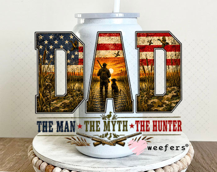 UV DTF Decal - Dad The Man The Myth The Hunter 16oz Glass Can Generic Weefers