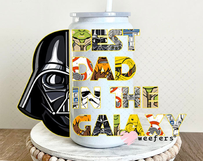 UV DTF Decal - Best Dad in the Galaxy 16oz Glass Can Generic Weefers