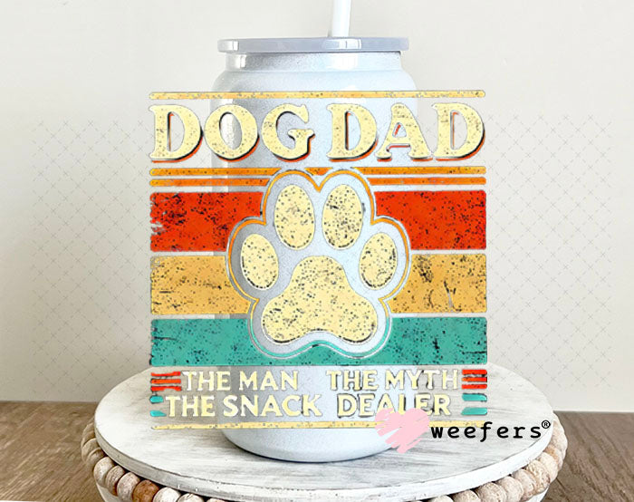 UV DTF Decal - Dog Dad Snack Dealer 16oz Glass Can Generic Weefers
