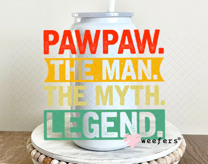 UV DTF Decal - PapPaw Then Man, The Myth,The Legend 16oz Glass Can Generic Weefers