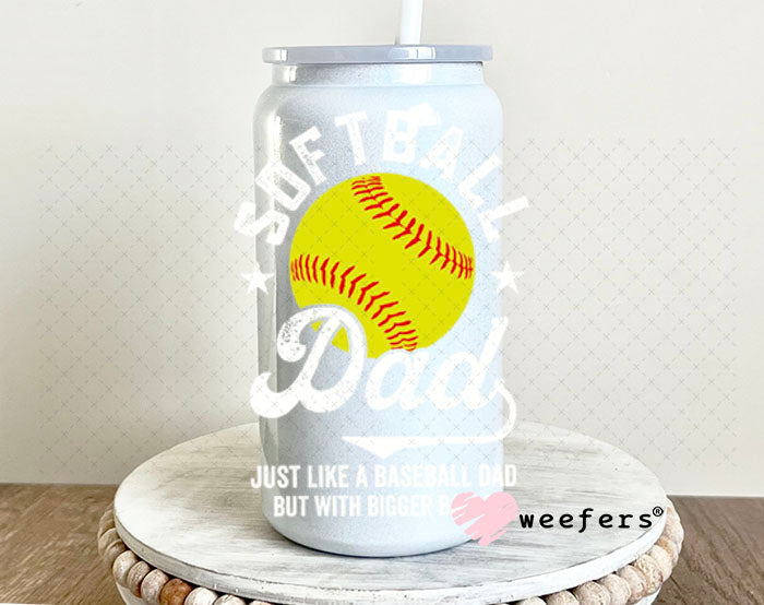 UV DTF Decal - Softball Dad 16oz Glass Can Generic Weefers