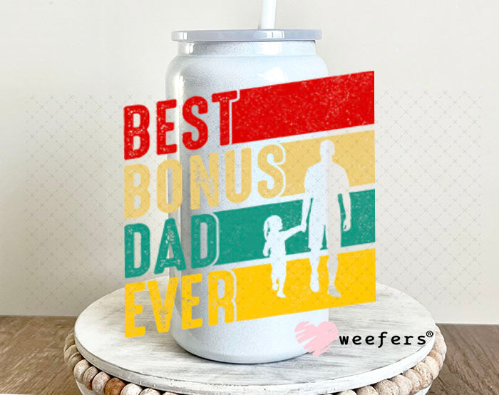 UV DTF Decal - Best Bonus Dad Ever 16oz Glass Can Generic Weefers