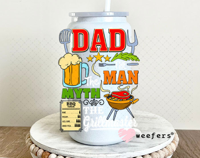 UV DTF Decal - Dad the Man The Grillmaster White 16oz Glass Can Generic Weefers