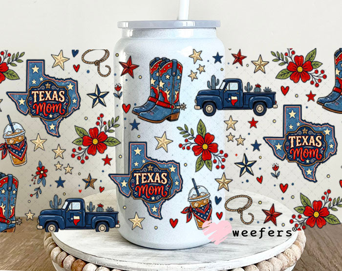 UV DTF Cup Wrap – USA Red White Blue Bows 16oz Glass Can Generic Weefers